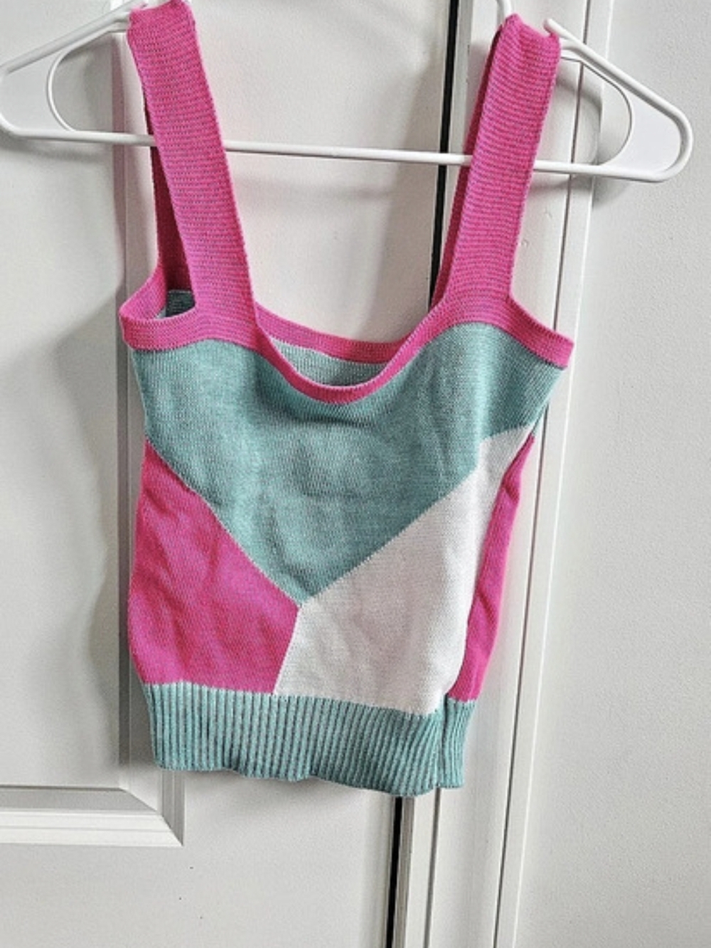 Color Block Knit Tank Top in Pink & Blue Like